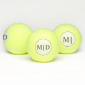 Balles De Tennis Initiales de Monogramme Blanc Noir Personnalisé Te (Multiple)
