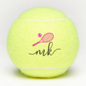 Balles De Tennis Initiales Monogrammes de script rose (Devant)