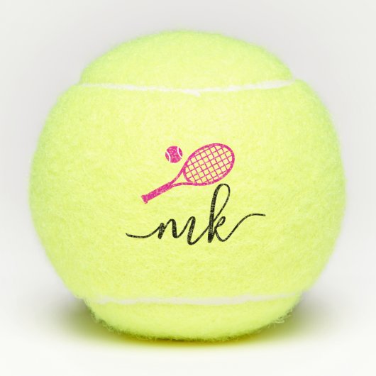 Balles De Tennis Initiales Monogrammes de script rose (Devant)