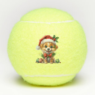 Balles De Tennis Joli chiot de Noël avec le chapeau de Père Noël et