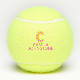 Balles De Tennis Lettre C monogramme filles personnalisées jaune r