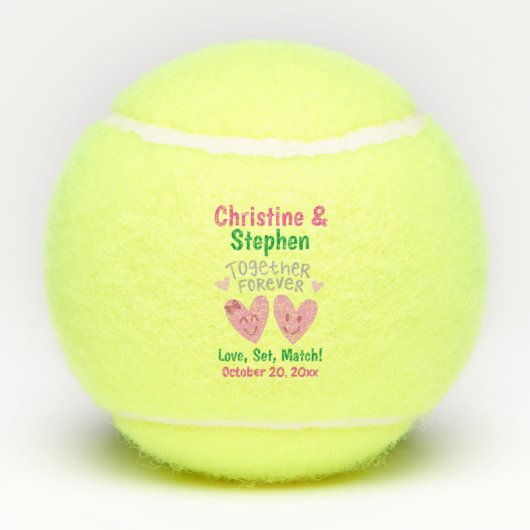 Balles De Tennis Mariage Ensemble pour toujours Cartoon Coeurs Favo (Dos)