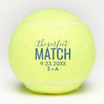 Balles De Tennis Mariage personnalisé Parfait Correspondance Bleu<br><div class="desc">Le Parfait Match Blue Custom Printed Personnalisé Tennis Ball Mariage ou Fête des mariées Favors avec élégant design texte avec écriture calligraphie et grandes polices sans-serif et espace pour les initiales du couple et la date mariage. Affiché en bleu marine, mais toutes les couleurs peuvent être changées à l'aide de...</div>