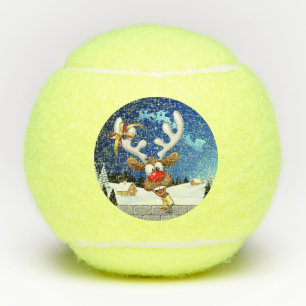 Balles De Tennis Mème de Noël drôle de renne qui regarde par-dessus