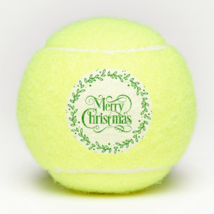 BALLES DE TENNIS MERRY CHRISTMAS GREEN WREATH