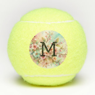 Balles De Tennis Monogramme aquarelle florale roses cerisiers en fl
