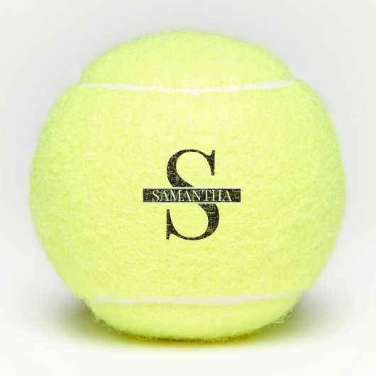 Balles De Tennis Monogramme moderne tendance noir et blanc Nom (Devant)