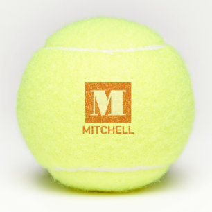 Balles De Tennis Monogramme personnalisé Orange Nom en gras initial