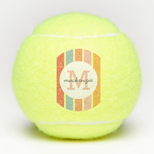 Balles De Tennis Monogramme Retro Grandes Colorées Personnalisées (Devant)