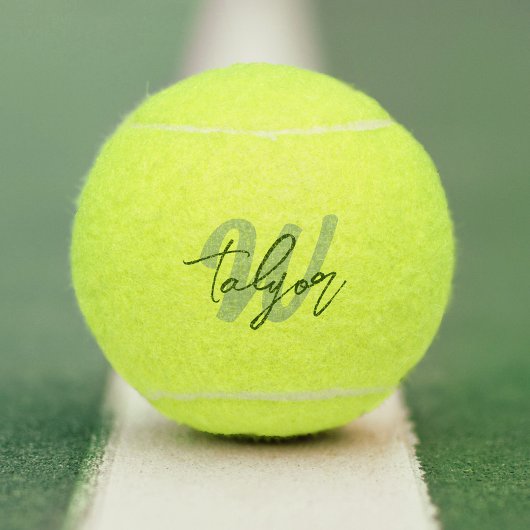 Balles De Tennis Monogramme simple vert nom personnalisé et initial