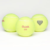 Balles De Tennis Nom des textes et date simple et coeur gris (Multiple)