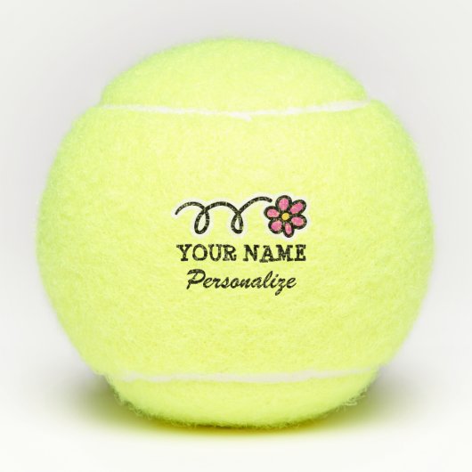 Balles De Tennis Nom fait sur commande de fleur rose girly mignonne (Devant)