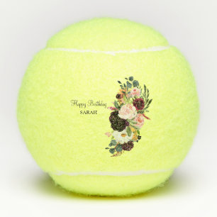 Balles De Tennis Personnalisé Joyeux Anniversaire Nom Floral