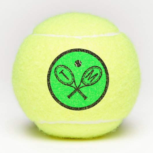 Balles De Tennis Raquettes croisées initiales monogrammes vertes (Devant)