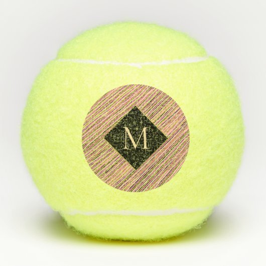 Balles De Tennis Rayures Monogrammes modernes Yellow Gold Rose (Devant)