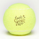 Balles De Tennis Smile Sparkine Shine Black Gold Personnalisé<br><div class="desc">Typographie design et élégante avec "Smile Sparkle Shine" en or et décorée d'étoiles.</div>