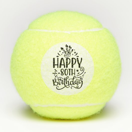 Balles De Tennis Tennis Joyeux 80e anniversaire (Devant)