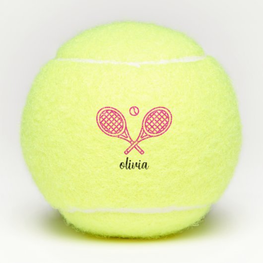 Balles De Tennis Tennis Thème Girly Pink Monogramme Nom (Devant)