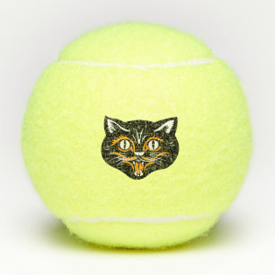 Balles De Tennis Vintage noir Halloween visage de chat grands yeux