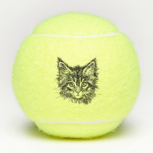 Balles De Tennis Visage de Kitten noir et blanc (Devant)