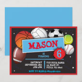BALLES SPORTIVES Invitation de fête d'anniversaire (Devant / Derrière)