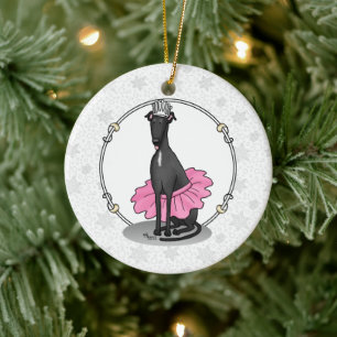Ballet Ballerina Princess Greyhound Dog (zwart) Keramisch Ornament