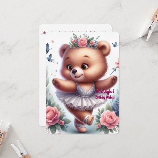 Ballet Bear Birthday Invitation (Devant/Arrière en situation)