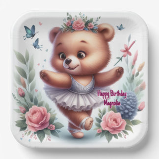 Ballet Bear Birthday Plates Papieren Bordje