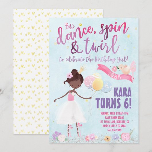 Ballet Birthday Party Invitation Kaart (Voorkant / Achterkant)