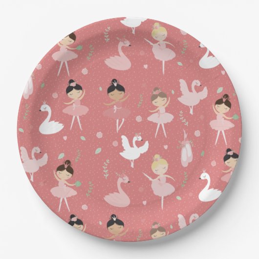 Ballet, dames en meisjes, Cute Ballet Swan Pattern Papieren Bordje (Voorkant)