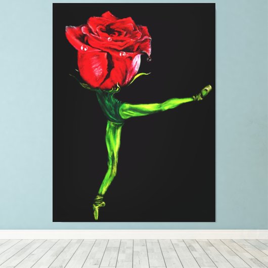 Ballet Dancer Roos Ballerina Canvas Schilderij (Insitu (Houten vloer))