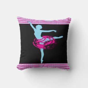 Ballet Dancer Roze en Turquoise Op Zwart Kussen