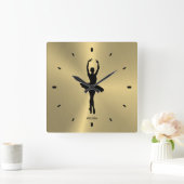  Ballet Dancer Silhouette over metaalgoud Vierkante Klok (Huis)