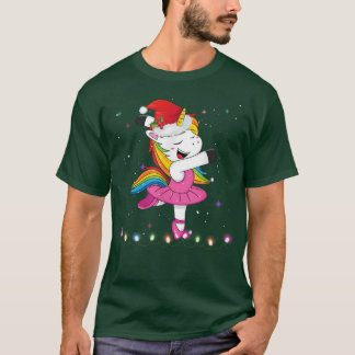 Ballet Dancer Unicorn Santa Hat Kinder Girls Xmas  T-shirt
