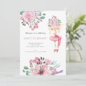 Ballet Danser Florals Meisje 7e Verjaardagsfeest Kaart (Staand voorkant)