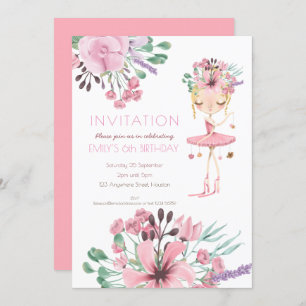 Ballet danser Florals Meisjes 6e Verjaardagsfeest Kaart