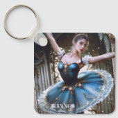 Ballet danser in een blauwe Tutu aangepaste naam Sleutelhanger (Voorkant)