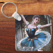 Ballet danser in een blauwe Tutu aangepaste naam Sleutelhanger (Voorkant)
