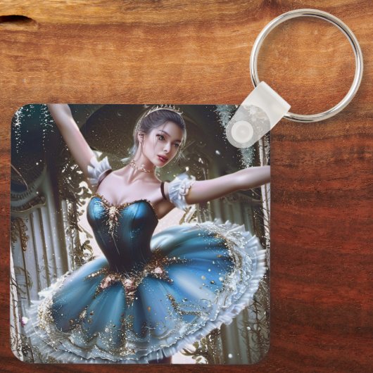 Ballet danser in een blauwe Tutu aangepaste naam Sleutelhanger (Achterkant)