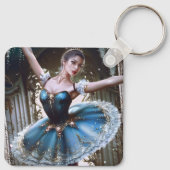 Ballet danser in een blauwe Tutu aangepaste naam Sleutelhanger (Achterkant)