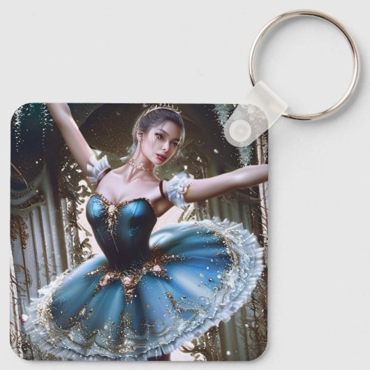 Ballet danser in een blauwe Tutu aangepaste naam Sleutelhanger (Achterkant)