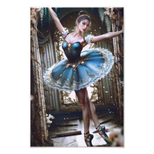Ballet danser in een blauwe Tutu Foto Afdruk
