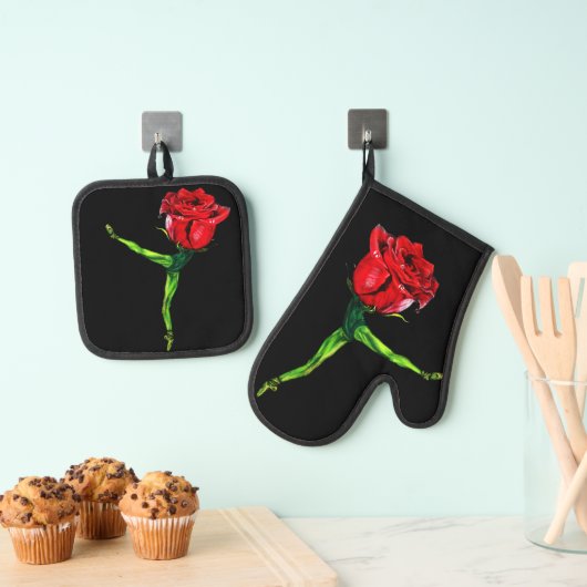 Ballet Danser Roos Oven Mitt & Pot Holder Set (Insitu(Ophanging))