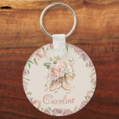 Ballet danser roze bloemengebruik sleutelhanger (Voorkant)