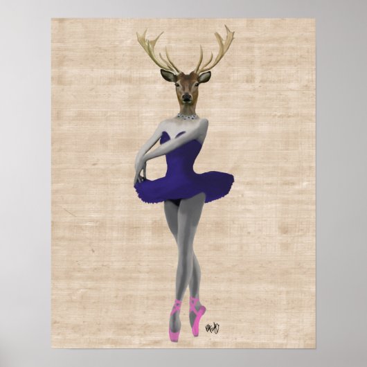 Ballet Deer in Blue Poster (Voorkant)