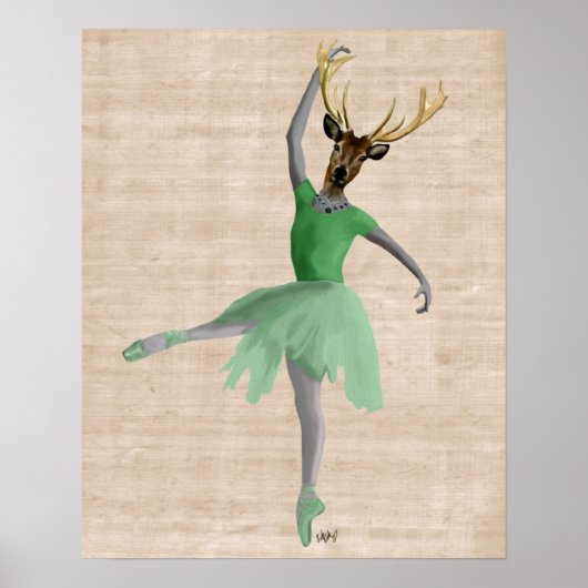 Ballet Deer in Green Poster (Voorkant)