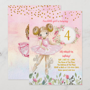 Ballet Girl Pink Birthday Party Kaart