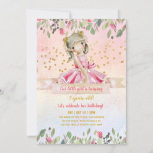 Ballet Girl Pink Gold Glitter Kinderen Verjaardag Kaart