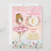 Ballet Girl rose Anniversaire Fête Invitation (Devant)