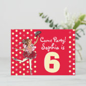 Ballet kinder partij rood geel uitnodiging (Staand voorkant)